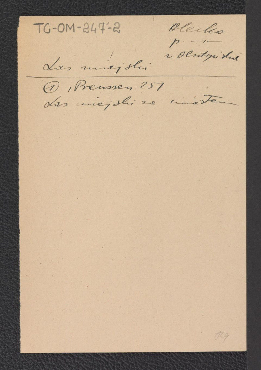 odnośnik bibliograficzny (Preussen, strona 251) wzmiankujący las miejski za miastem, skan 1