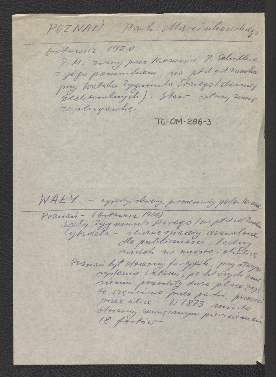 wypisy z Orłowicz Mieczysław (1920) dotyczące parku Marcinkowskiego oraz ogrodów i skwerów promenady pofortecznej, skan 2