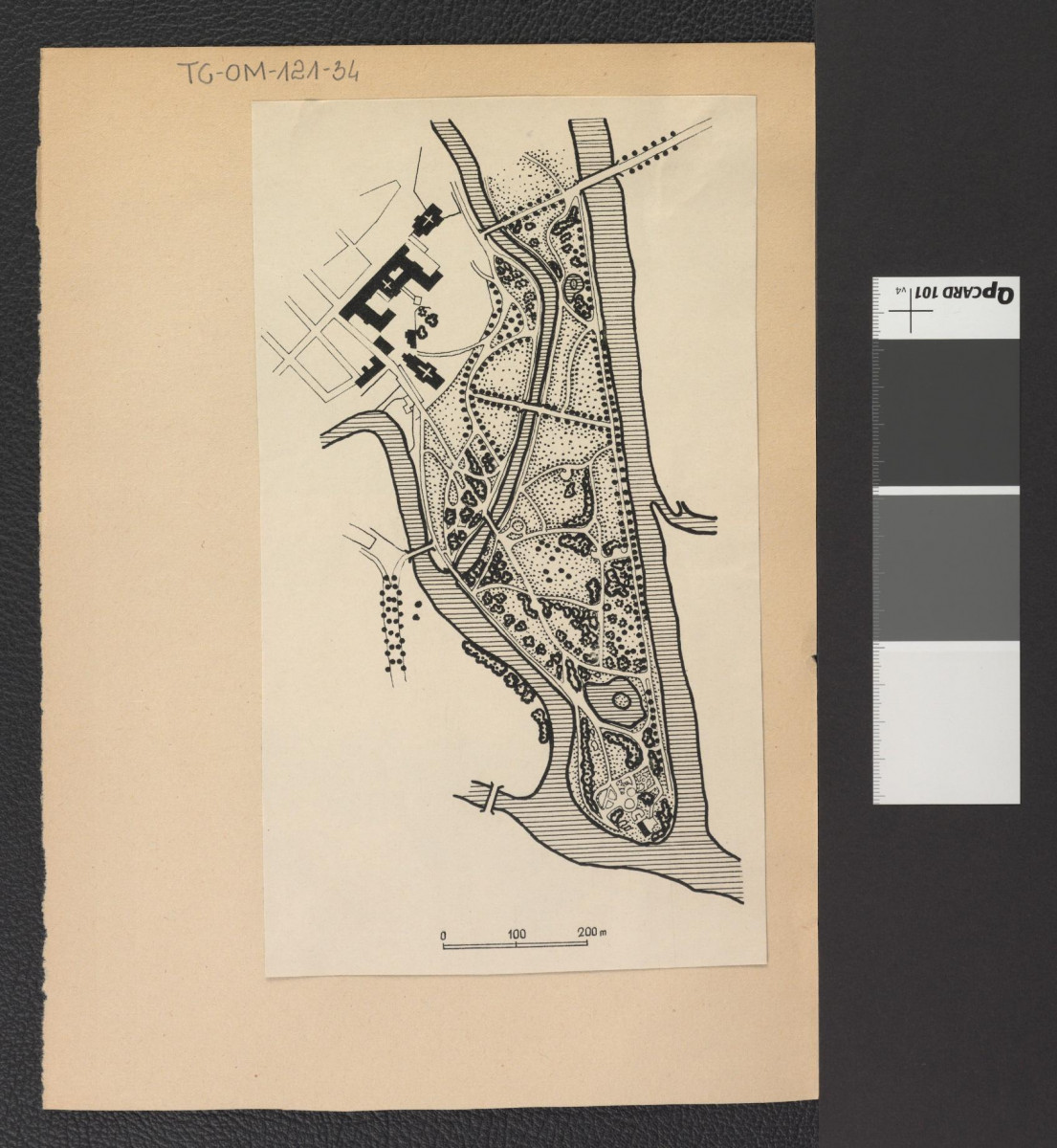 reprodukcja planu parku miejskiego w Kaliszu z 1878 r. zamieszczonego w Ciołek G., Ogrody polskie, Warszawa 1954, s. 203, skan 1