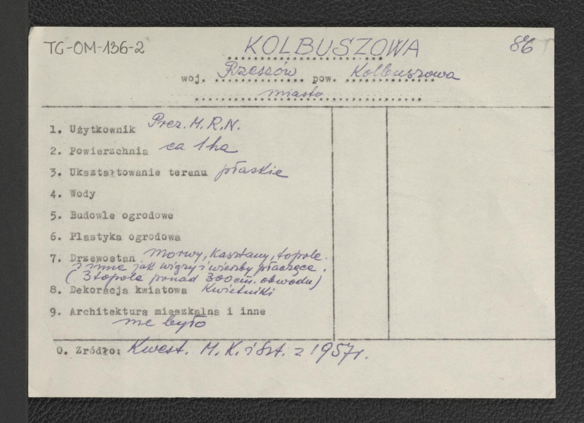 wypis z Kwestionariusza Ministerstwa Kultury i Sztuki z 1957 r., skan 1