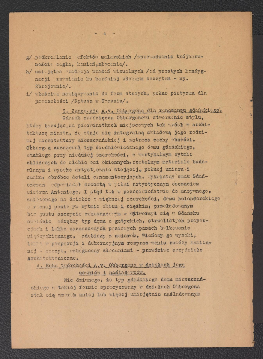 referat sekcyjny pt. Antoni Van Obbergen wygłoszony przez mgr Jadwigę Habele podczas sesji naukowej Politechniki Gdańskiej w dniach 5-6 czerwca 1953 r., skan 4