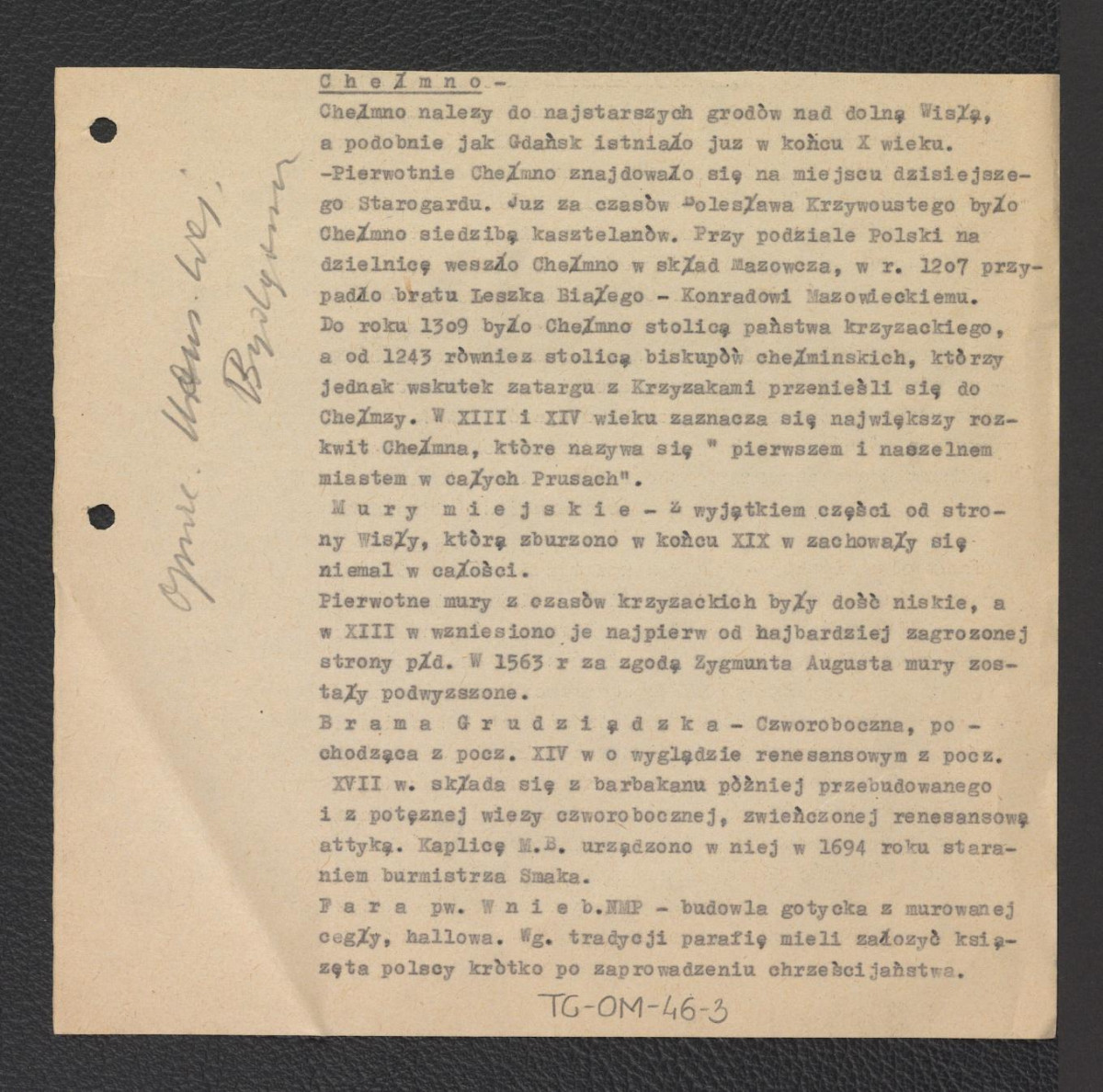 wypis z opracowania Wojewódzkiego Konserwatora Zabytków dot. tamtejszych obiektów zabytkowych, skan 1