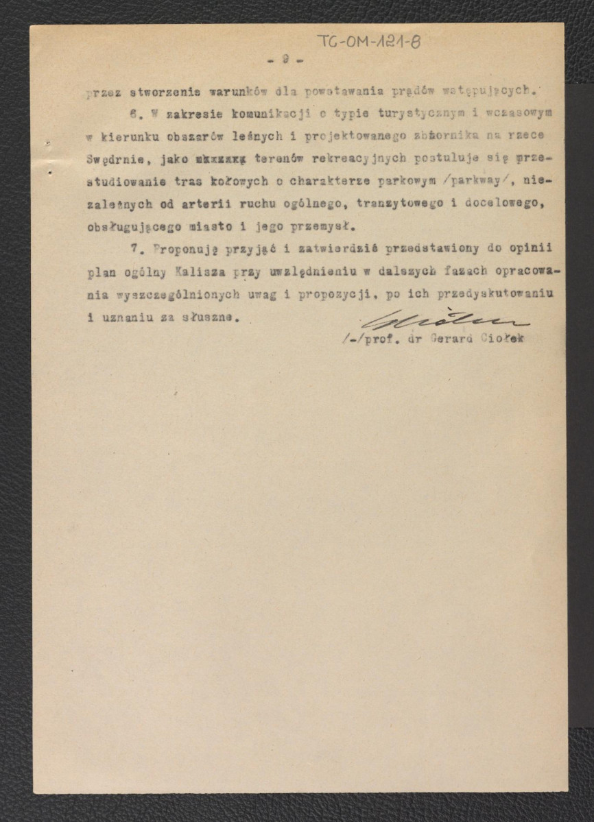 opinia o zagadnieniach terenów zielonych w planie ogólnym Kalisza autorstwa G. Ciołka; 22 września 1960 r., skan 11