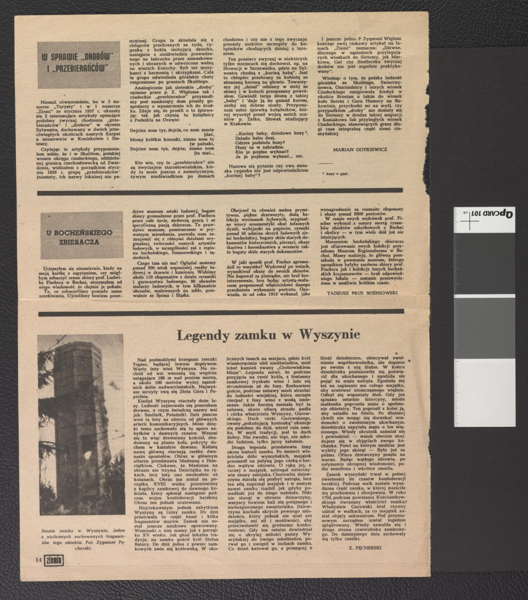 wycinek z „Ziemia” nr 4 (1957), s. 11-14 zawierający tekst autorstwa Antoniego Przygońskiego pt. Dusznickie wczasy Fryderyka Chopina, skan 4