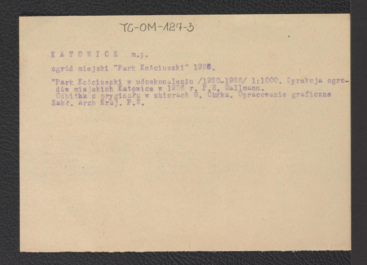 karta opisowa do niezachowanego w obwolucie planu Parku Kościuszki w udoskonaleniu (1920-1926; 1 : 1000), skan 1