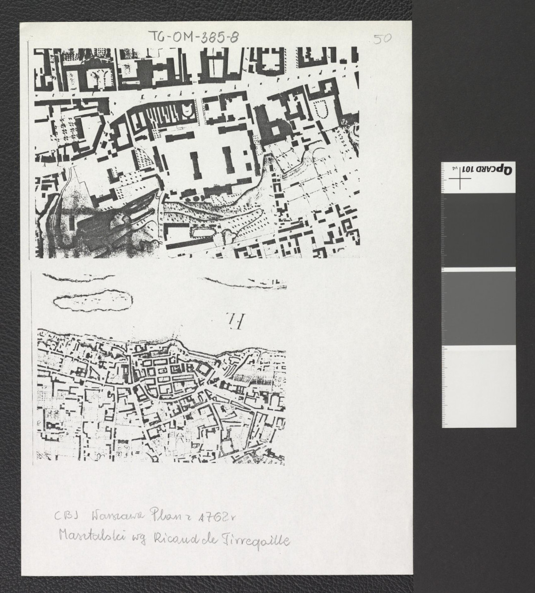 plan fragmentu zabudowań Warszawy według planu Ricauda de Tirregaille z 1762 roku, skan 1