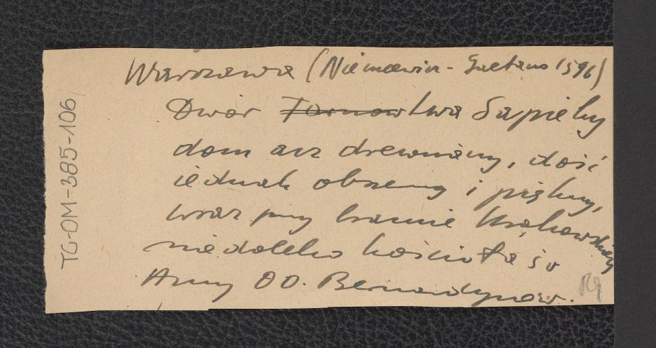 wypis z Niemcewicz Gaetano 1596 wzmiankujący dwór Lwa Sapiehy w okolicach Bramy Krakowskiej, skan 1