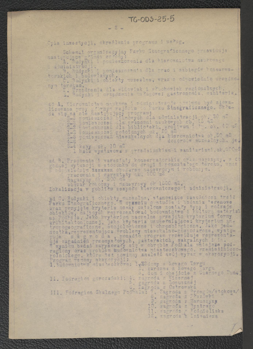 założenia projektowe autorstwa Gerarda Ciołka z dnia 25 września 1959 r. dla budowy parku etnograficznego w Kuźnicach w Zakopanem, skan 2