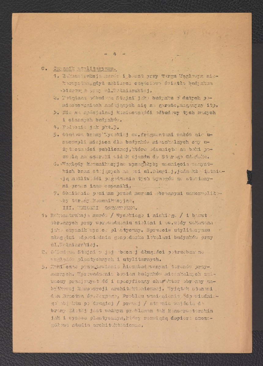 referat plenerowy Studium architektoniczne wjazdu do Starego Gdańska przygotowany na okoliczność sesji naukowej Politechniki Gdańskiej odbytej w dniach 5-6 czerwca 1953 r., skan 4