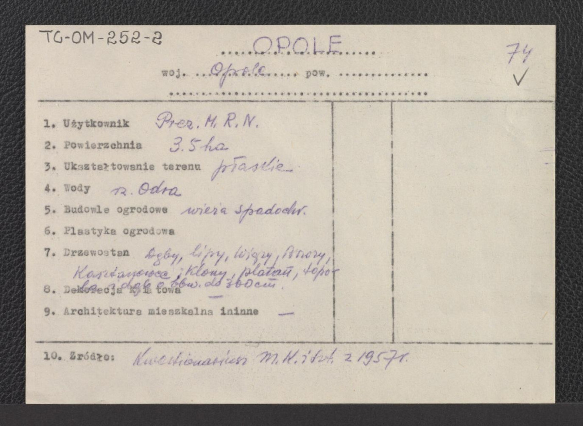 wypis z kwestionariusza Ministerstwa Kultury i Sztuki z 1957 roku, skan 1