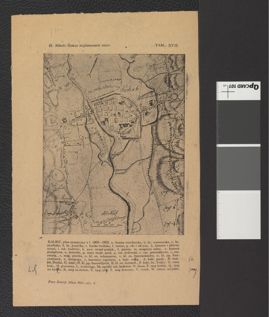 karta z publikacji Prace Komisji Atlasu, zeszyt 4 zawierająca reprodukcję planu sytuacyjnego z lat 1800-1802 oraz fragmentu mapy z ok. 1820 r., skan 2