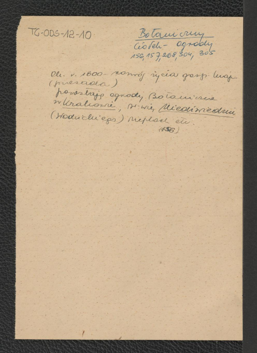 wypis z Gerard Ciołek, "Ogrody Polskie", Warszawa 1954, s. 156, 157, 268, 304, 305 wzmiankujący ogrody botaniczne w Krakowie, Warszawie, Niedźwiedziu oraz Neplach, skan 1