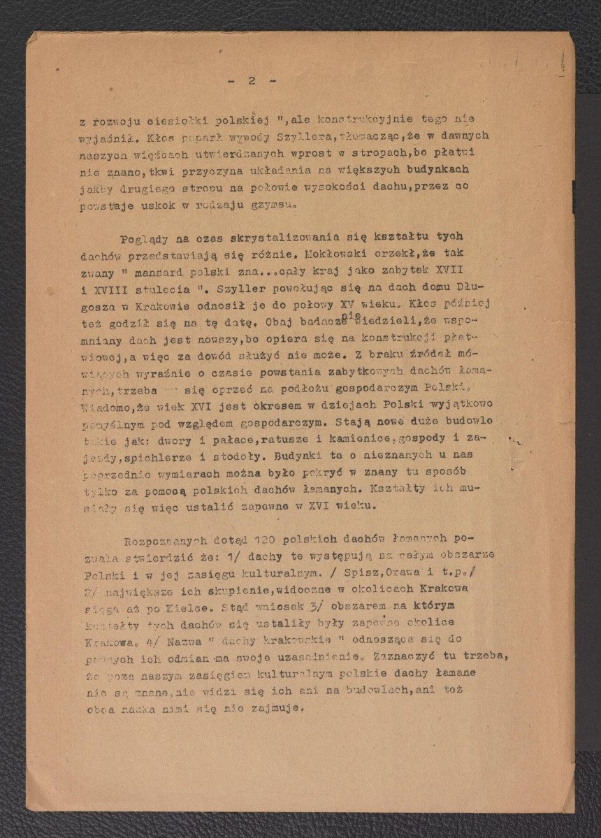 referat sekcyjny pt. Polskie dachy łamane przygotowany i wygłoszony przez prof. Feliksa Markowskiego podczas sesji naukowej Politechniki Gdańskiej w dniach 5-6 czerwca 1953 r., skan 2