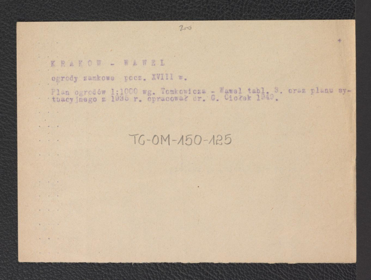 karta opisowa do niezachowanego w obwolucie planu ogrodu (1 : 1000) oprac. przez G. Ciołka w 1949 r., skan 1