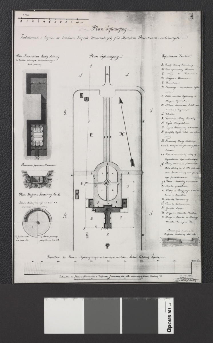 plan sytuacyjny zabudowań i ogrodu do zakładu kąpieli mineralnych pod miastem Buskiem sporządzony w roku 1836, skan 1