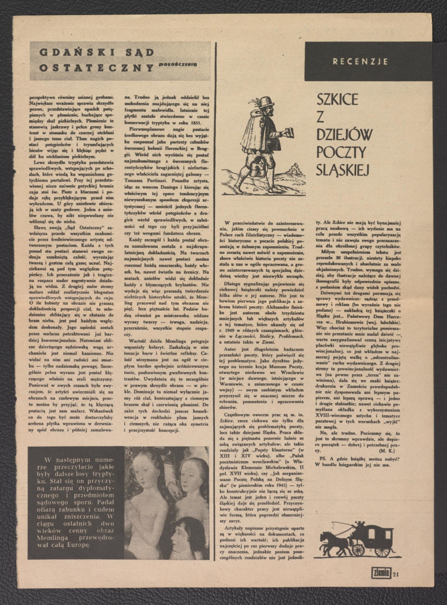 karta czasopisma „Ziemia” nr 7 (1957) zawierająca artykuł autorstwa Zygmunta Brockiego pt. Ogier w Gdańsku z cyklu Z dawnych kronik i innych zabytków piśmiennictwa, skan 2