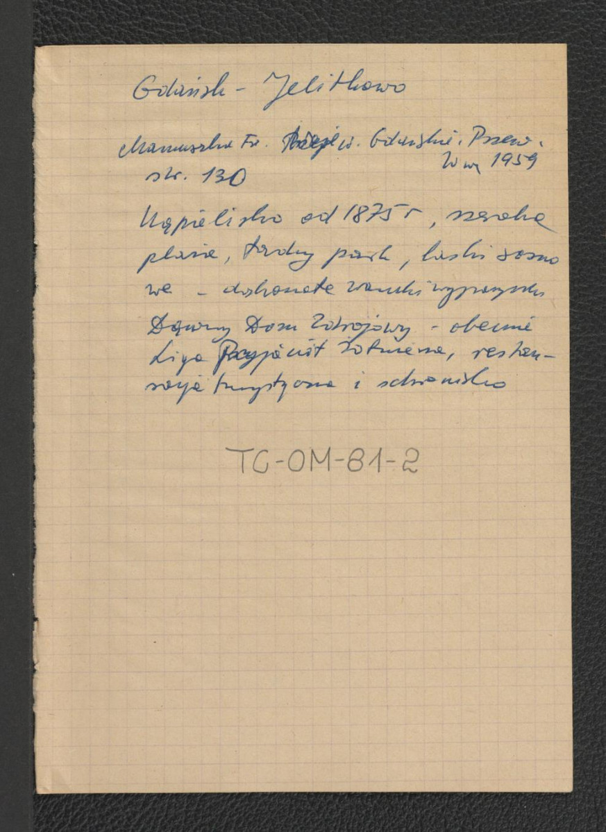 wypis z Mamuszka F., Województwo Gdańskie. Przewodnik, Warszawa 1959, s. 130 wzmiankujący miejscowe kąpielisko oraz dom zdrojowy, skan 1