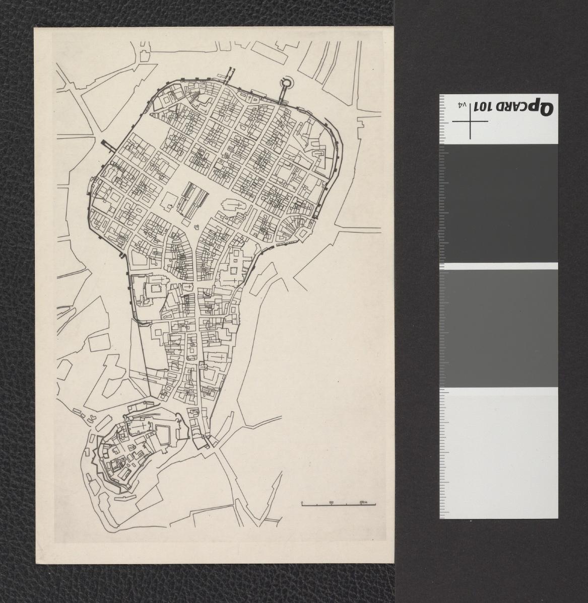 dwubarwny przerys planu katastralnego z lat 1848-1856 wykonany przez G. Ciołka przedstawiający plan zabudowy Starego Miasta, skan 5