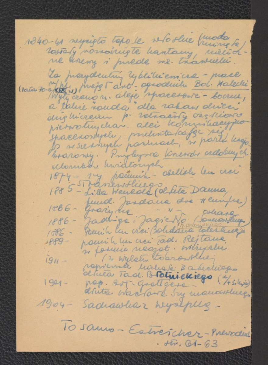 wypis z Dobrzycki J. zawierający chronologię miejscowego założenia ogrodowego, skan 4