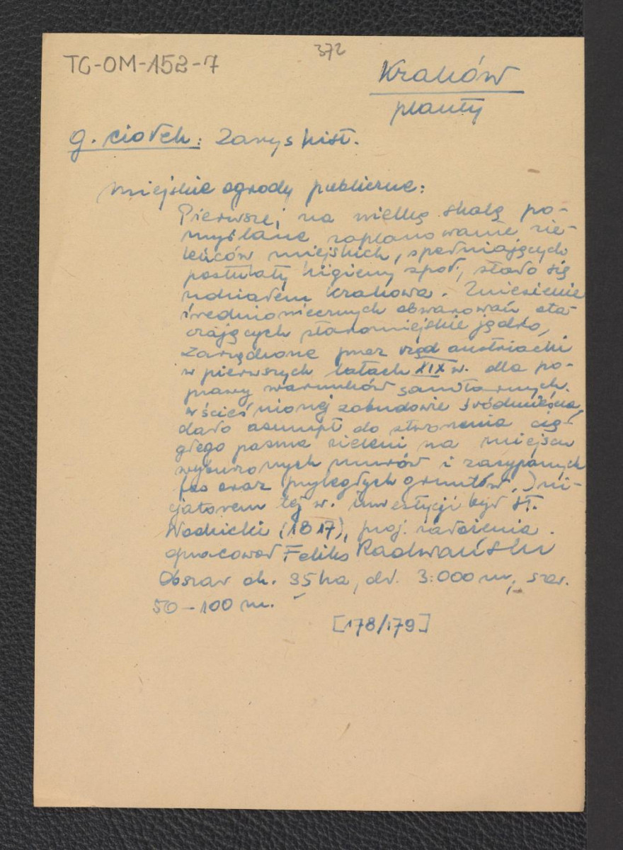 wypis z Ciołek G., Zarys historii kompozycji ogrodowej w Polsce, Warszawa 1955, s. 178-179 dotyczący miejscowego ogrodu publicznego, skan 1