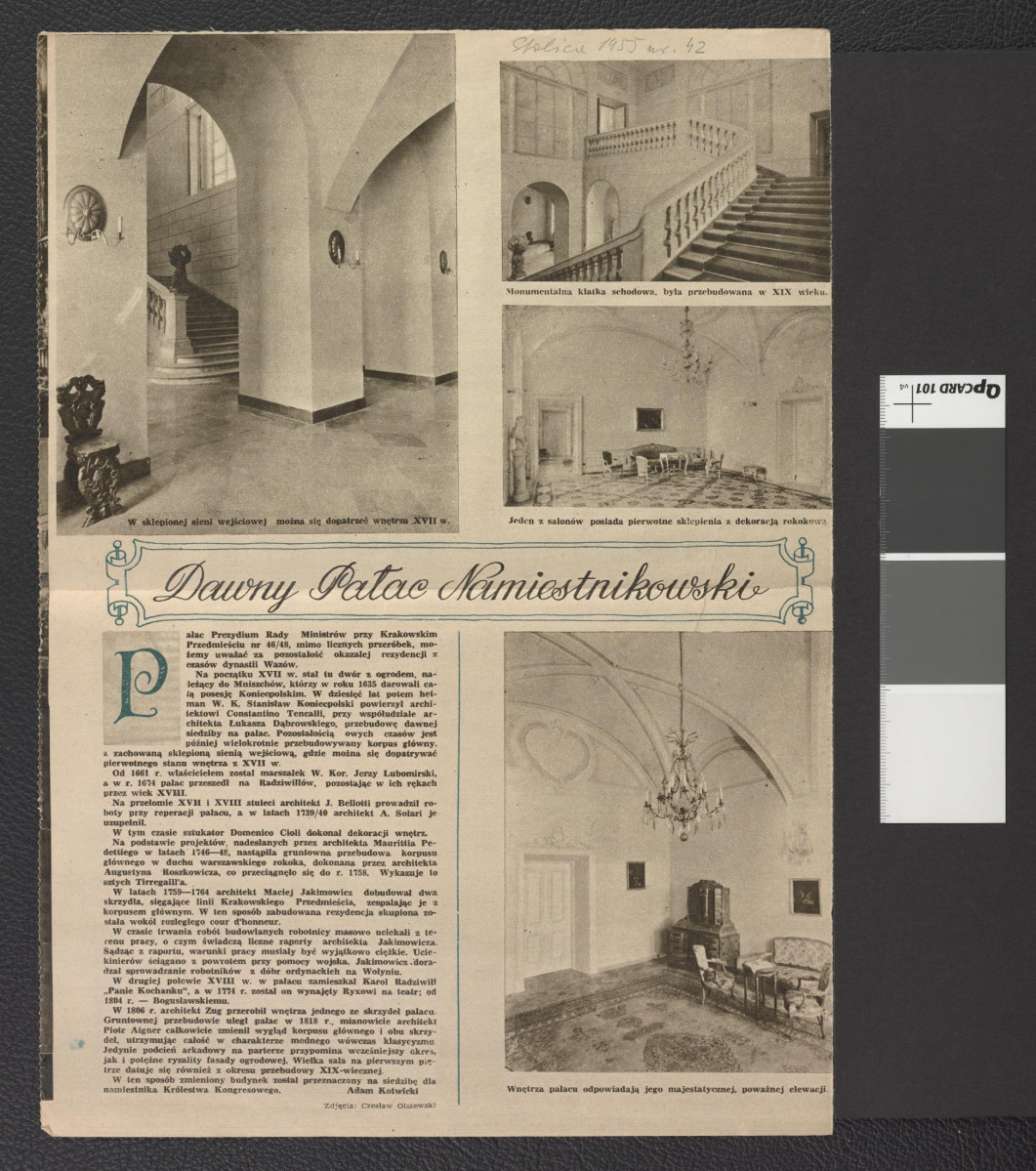 karta z czasopisma „Stolica” nr 42 z 1955 roku zawierająca artykuł Stanisława Chrzanowskiego „Dziś i jutro Płocka” wzbogacony o reprodukcje fotografii T. Hermańczyka, skan 2