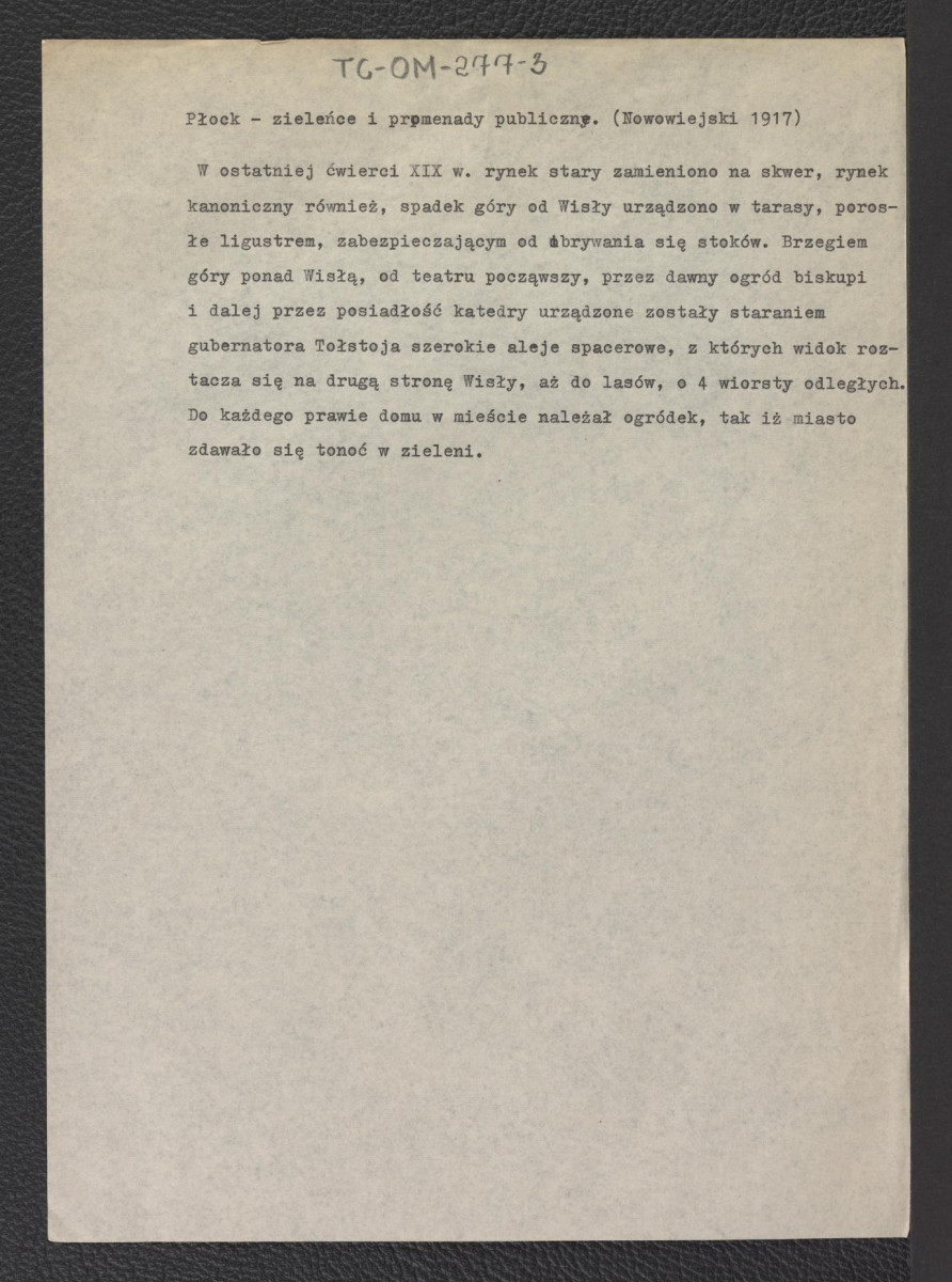 wypis z Nowowiejski, 1917 dotyczący miejscowych parków, skan 1