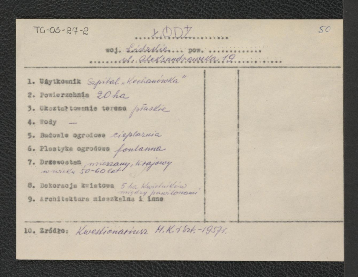 wypis z kwestionariusza Ministerstwa Kultury i Sztuki z 1957 roku, skan 1