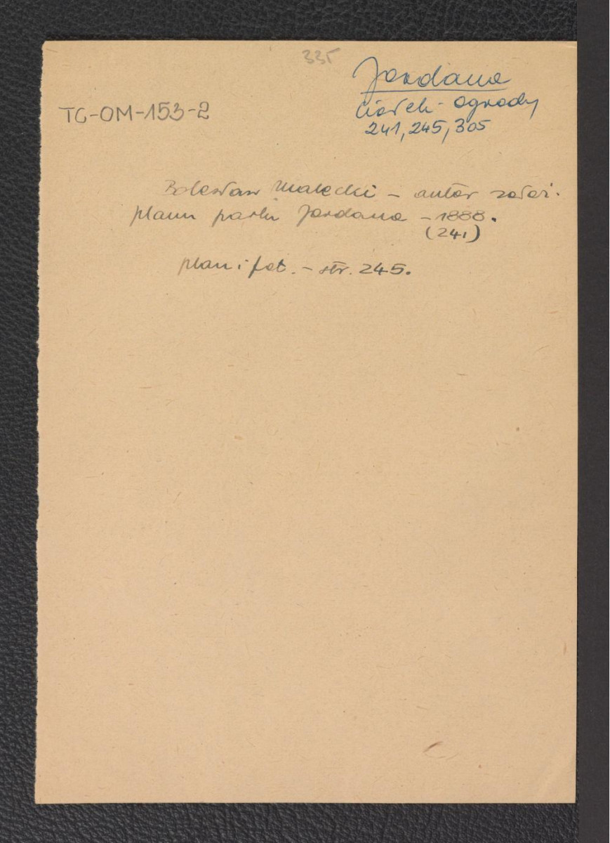 odsyłacz do Ciołek G., Ogrody polskie, Warszawa 1954, s. 241, 245 i 305 wzmiankujący autora miejscowego założenia Bolesława Maleckiego; wzmianka o planie i fotografii, skan 1