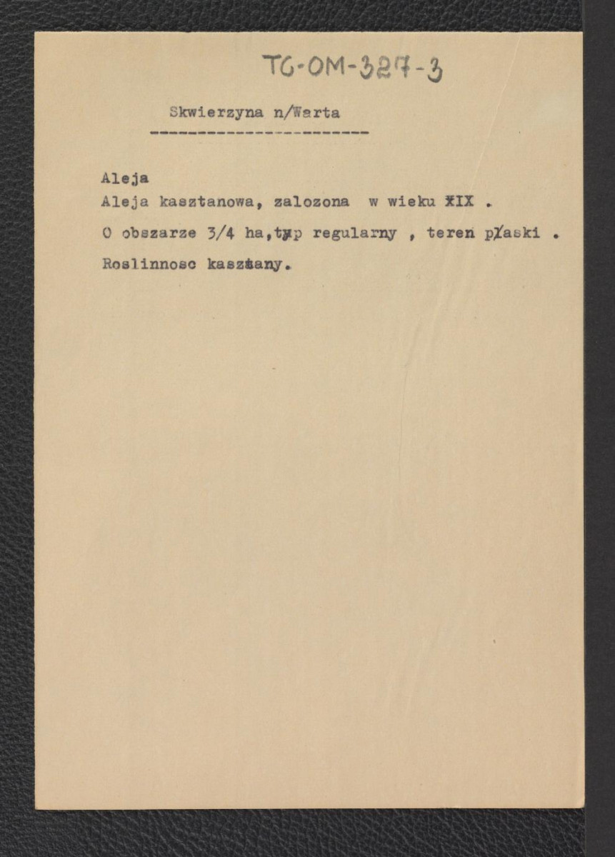 wypisy prawdopodobnie ze Sprawozdania Konserwatorskiego dotyczące alei kasztanowej zaistniałej w XIX wieku oraz parku miejskiego usytuowanego pomiędzy ulicą Parkową, a Kamienną, skan 2