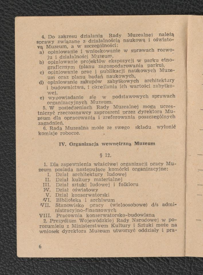 Statut Muzeum Budownictwa Ludowego w Sanoku , skan 6