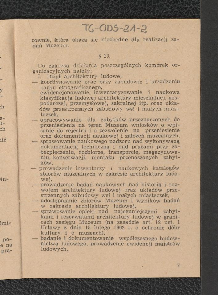 Statut Muzeum Budownictwa Ludowego w Sanoku , skan 7