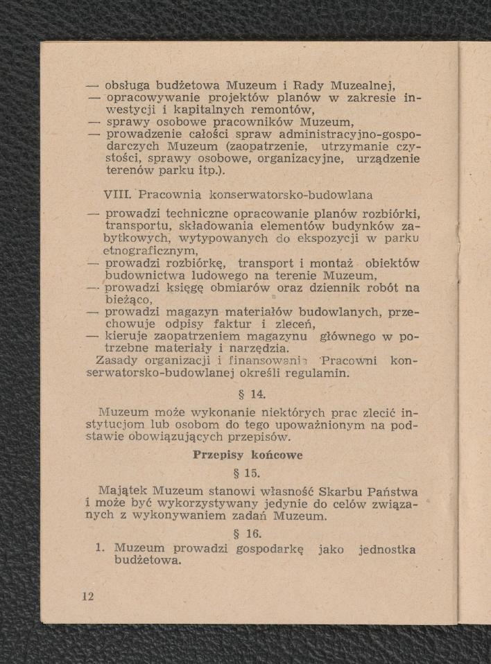 Statut Muzeum Budownictwa Ludowego w Sanoku , skan 12