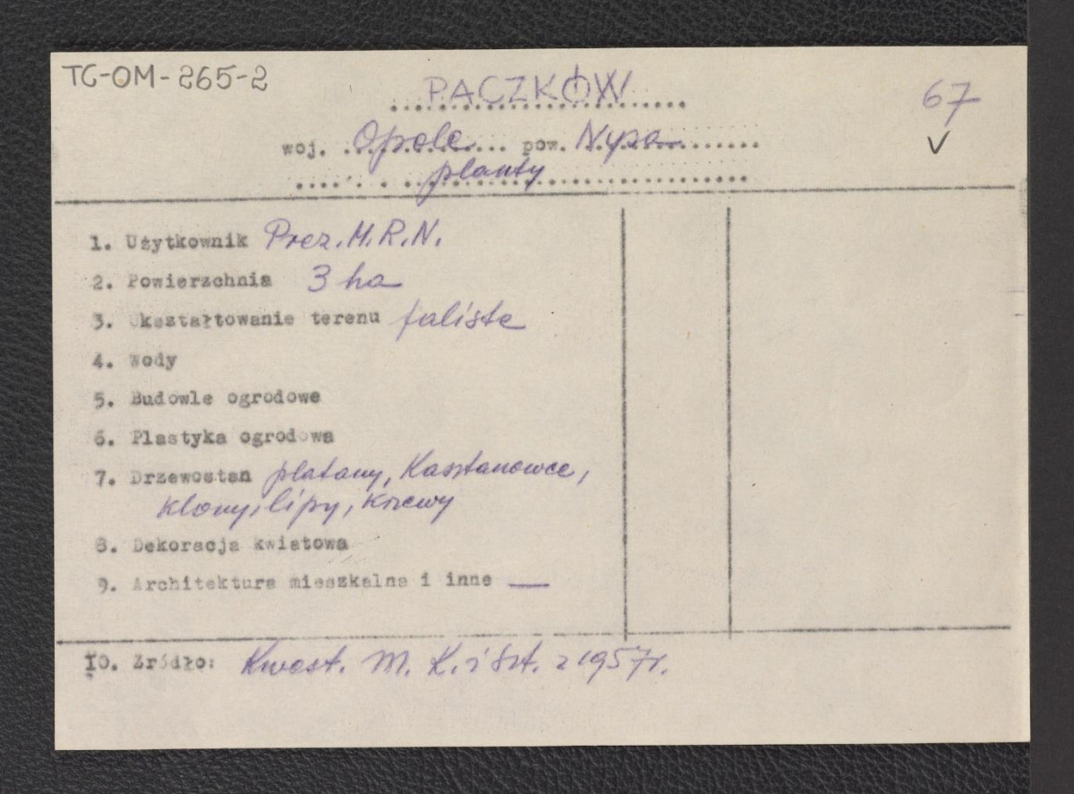 wypis z kwestionariusza Ministerstwa Kultury i Sztuki z 1957 roku, skan 1