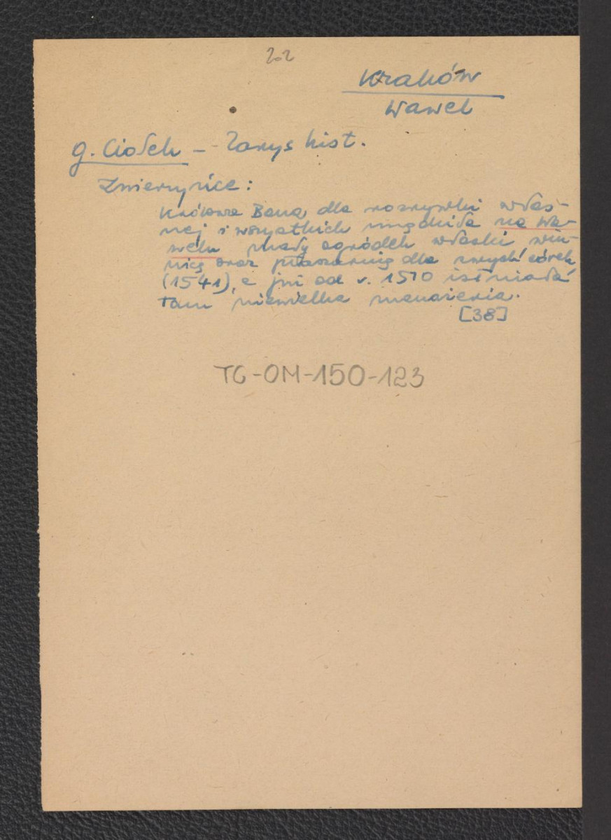 wypis z G. Ciołek, Ogrody Polskie, Warszawa 1954, s. 37 dotyczący zwierzyńca i ptaszarni, które dla rozrywki własnej i dworu urządziła na Wawelu w 1541 r. królowa Bona, skan 1