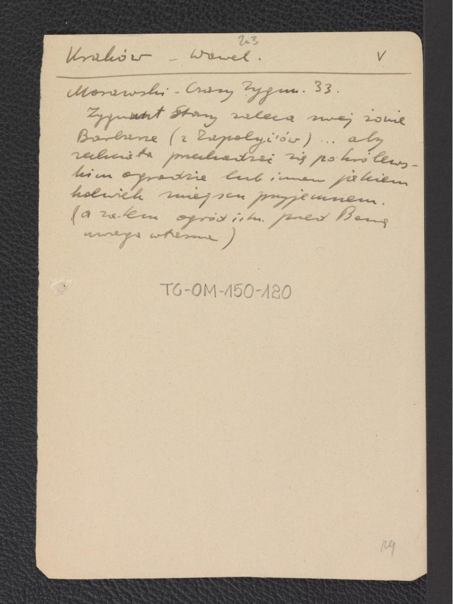 wypis z Morawski K., Czasy zygmuntowskie na tle prądów odrodzenia, Warszawa 1922, s. 33 dotyczący ogrodu przy Wawelu, skan 1
