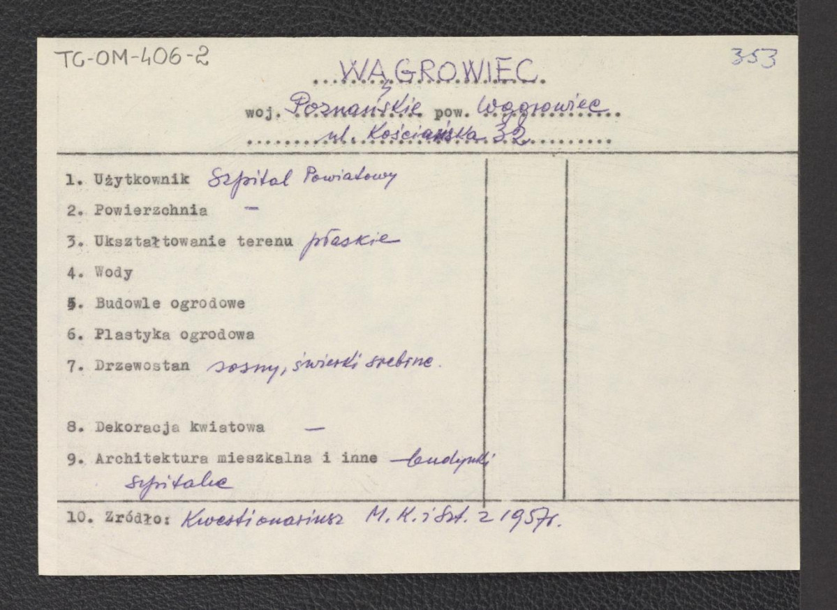wypis z kwestionariusza Ministerstwa Kultury i Sztuki z 1957 roku, skan 1