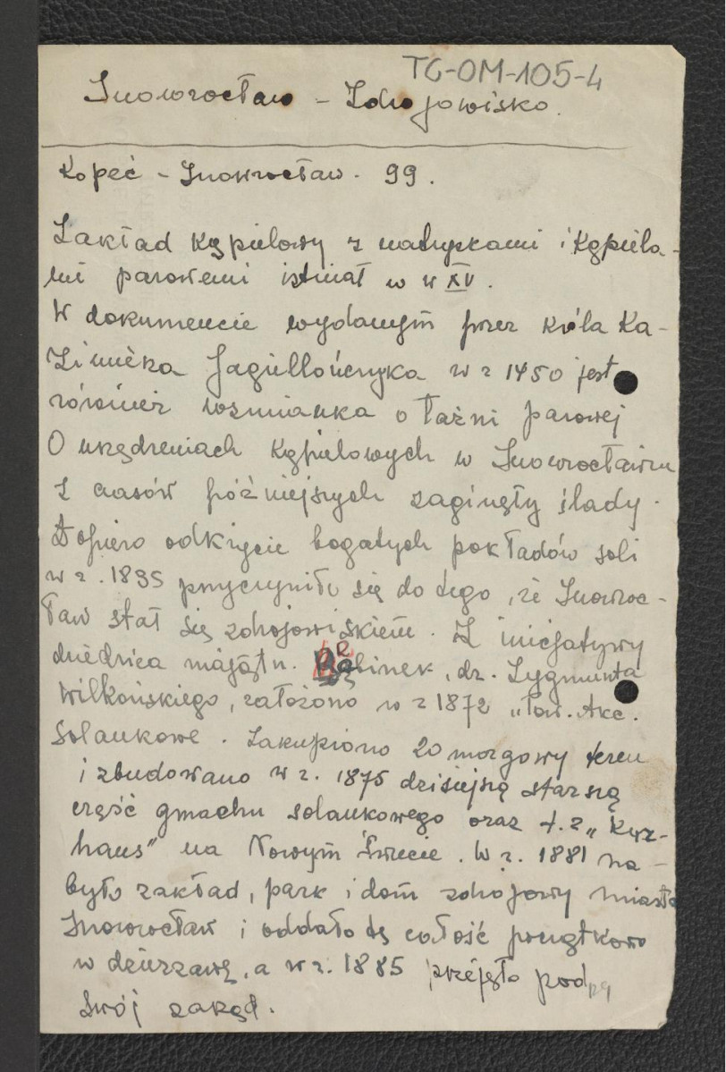 wypis z Kopeć, Inowrocław, s. 99 dotyczący dziejów i rozwoju miejscowego kąpieliska, skan 1