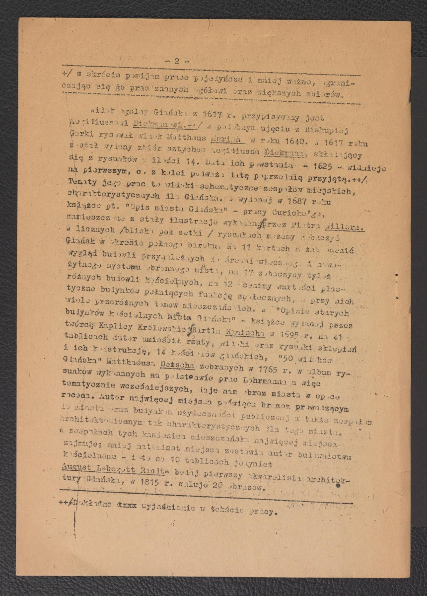 referat sekcyjny pt. Historyczna Architektura Gdańska w sztychach i obrazach wygłoszony przez mgr Janusza Ciemnołeńskiego podczas sesji naukowej Politechniki Gdańskiej w dniach 5-6 czerwca 1953 r., skan 2