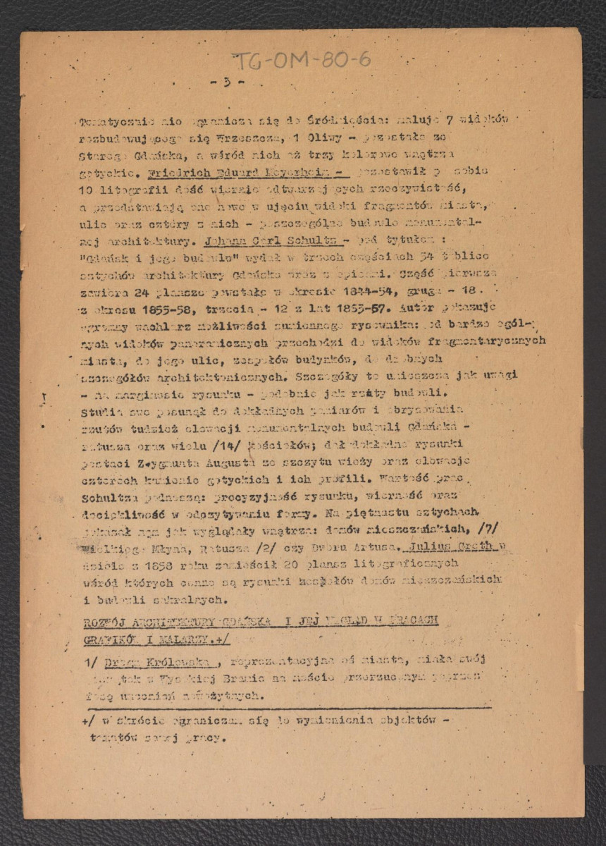 referat sekcyjny pt. Historyczna Architektura Gdańska w sztychach i obrazach wygłoszony przez mgr Janusza Ciemnołeńskiego podczas sesji naukowej Politechniki Gdańskiej w dniach 5-6 czerwca 1953 r., skan 3