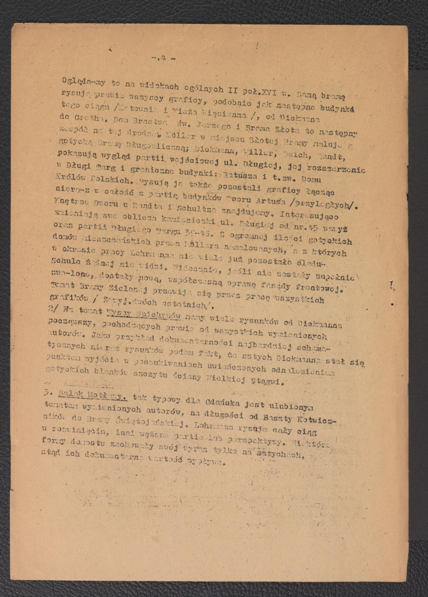 referat sekcyjny pt. Historyczna Architektura Gdańska w sztychach i obrazach wygłoszony przez mgr Janusza Ciemnołeńskiego podczas sesji naukowej Politechniki Gdańskiej w dniach 5-6 czerwca 1953 r., skan 4