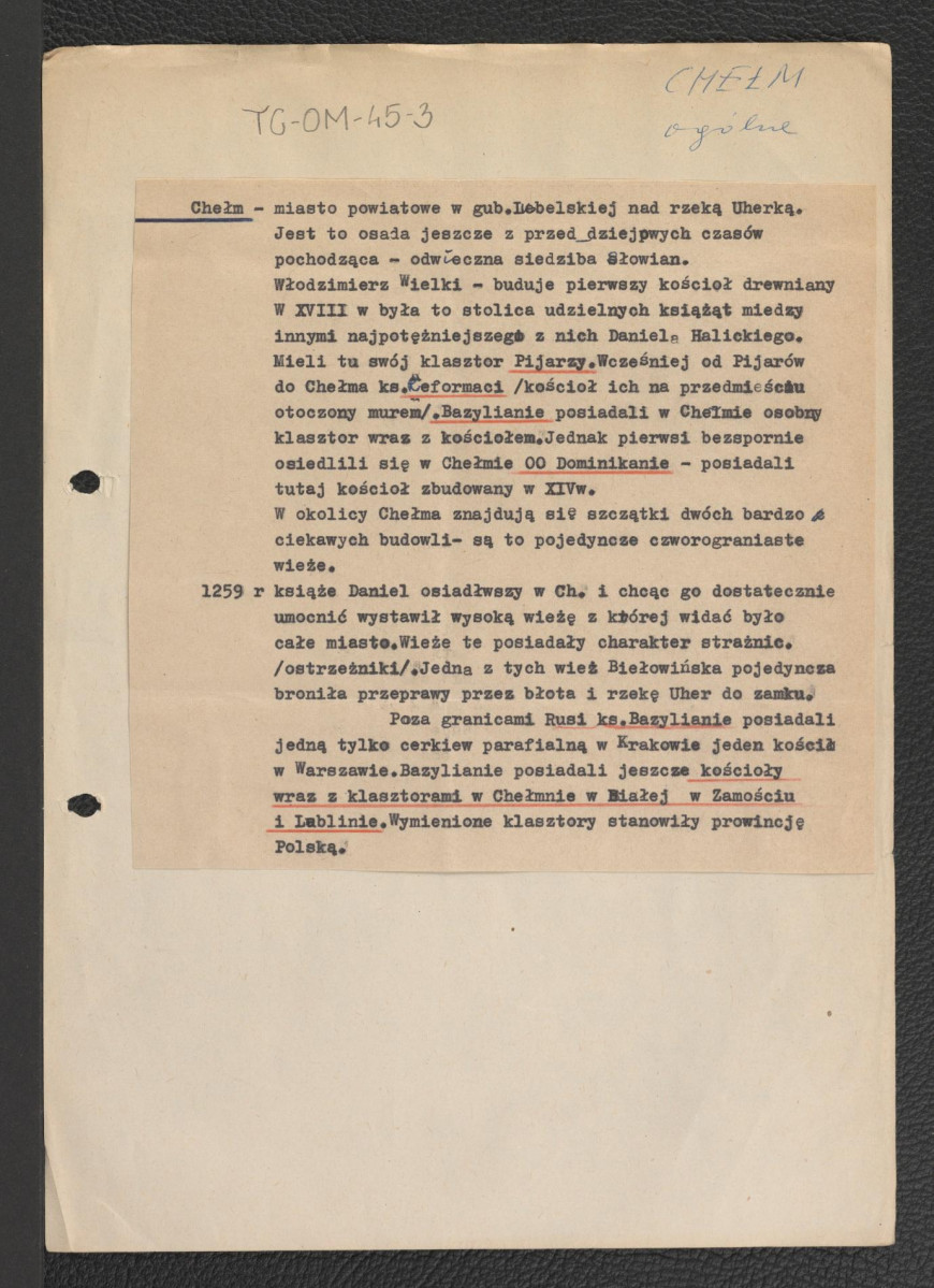 wypis z prawdopodobnie z Słownika Geograficznego Królestwa Polskiego zawierający informacje dotyczące usytuowania miasta oraz jego wczesnych dziejów, skan 1
