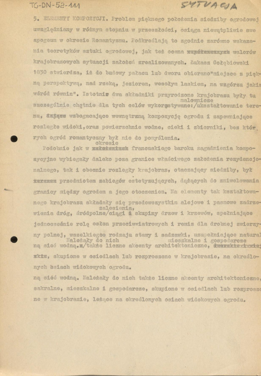sytuacja - hasło przygotowane do Encyklopedii Powszechnej Sztuki Ogrodowej - fragment tekstu, skan 1