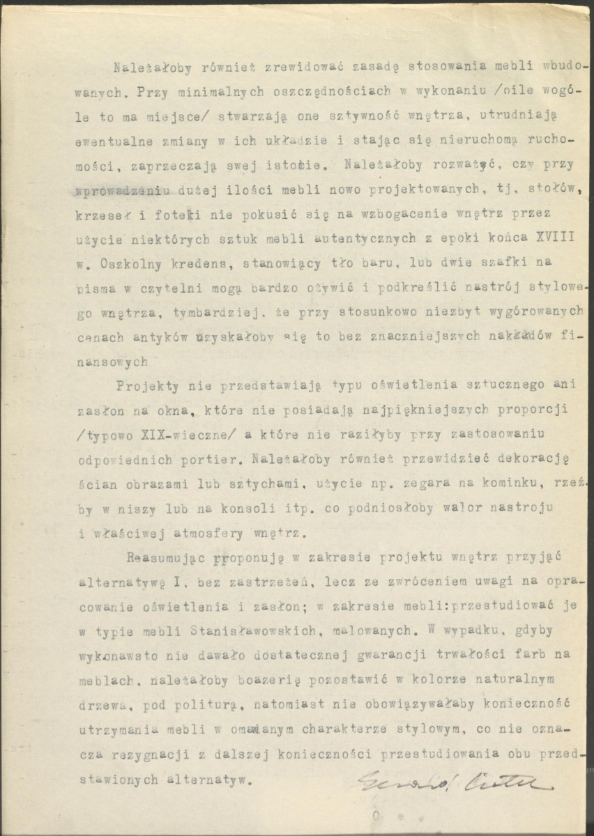 Koreferat z dnia 6 czerwca 1953 r. do projektu szkicowego wnętrz "Domu Kawalerskiego" w Świerklańcu, skan 2