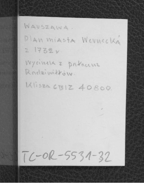 fotografia czarno-biała przedstawiająca fragment planu miasta z 1732 r. ukazujący Pałac Radziwiłłów, skan 2