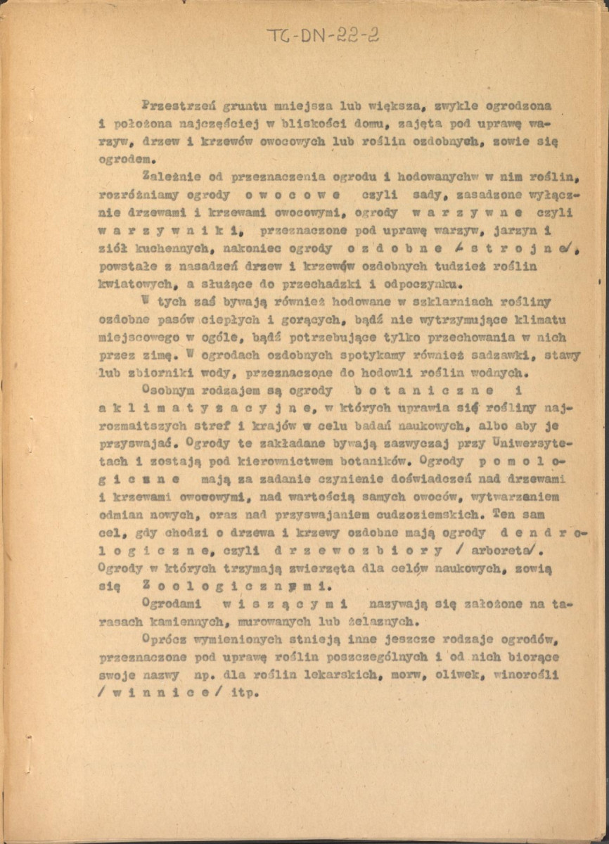 Józef Drege, "Ogród". Artykuł w Wielkiej Encyklopedii Powszechnej Ilustrowanej, Warszawa 1904. - odpis w formie maszynopisu - 2 egz., skan 2