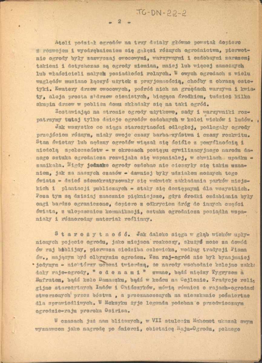 Józef Drege, "Ogród". Artykuł w Wielkiej Encyklopedii Powszechnej Ilustrowanej, Warszawa 1904. - odpis w formie maszynopisu - 2 egz., skan 3