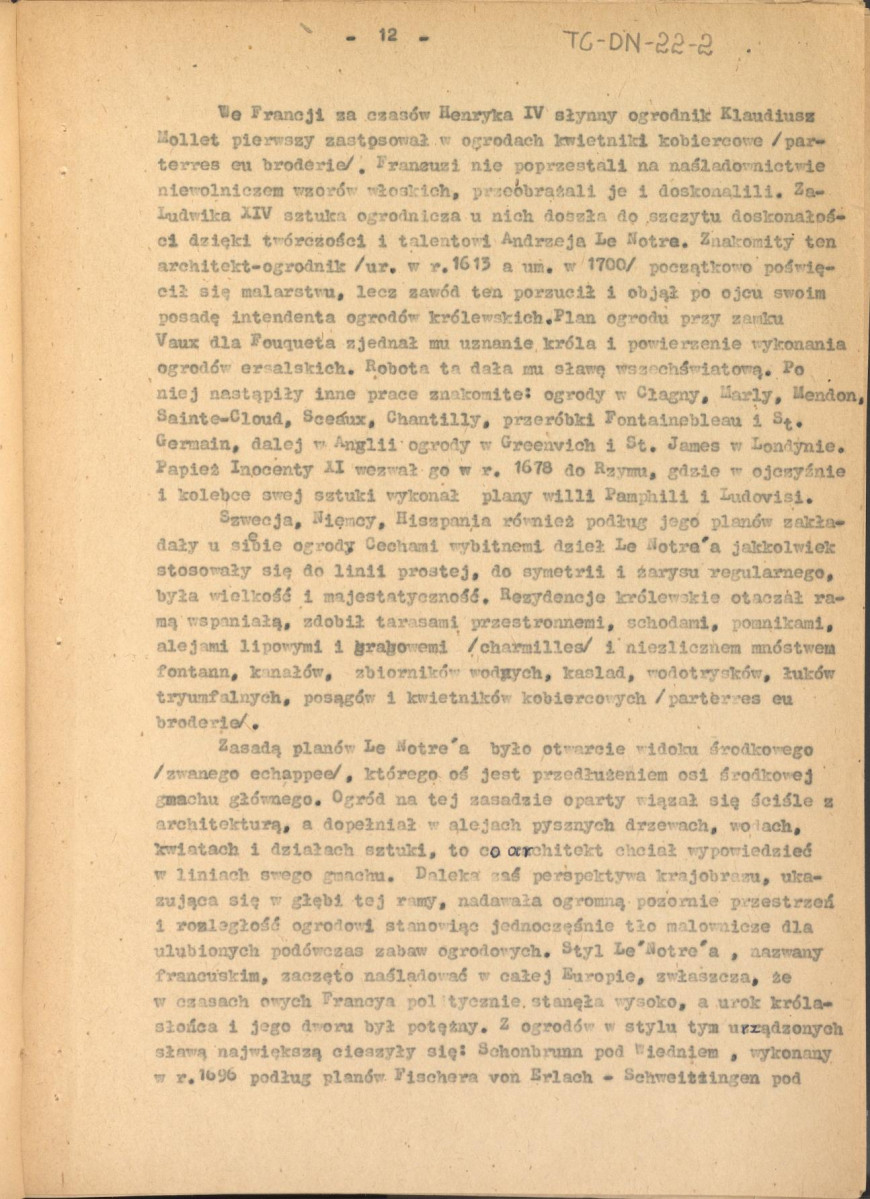 Józef Drege, "Ogród". Artykuł w Wielkiej Encyklopedii Powszechnej Ilustrowanej, Warszawa 1904. - odpis w formie maszynopisu - 2 egz., skan 13