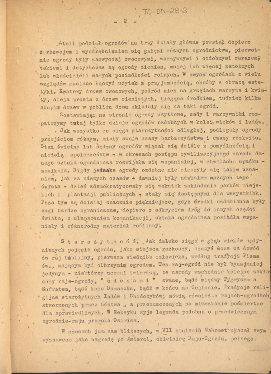 Józef Drege, "Ogród". Artykuł w Wielkiej Encyklopedii Powszechnej Ilustrowanej, Warszawa 1904. - odpis w formie maszynopisu - 2 egz., skan 18