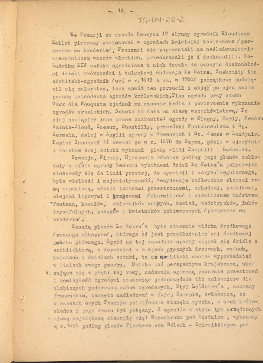 Józef Drege, "Ogród". Artykuł w Wielkiej Encyklopedii Powszechnej Ilustrowanej, Warszawa 1904. - odpis w formie maszynopisu - 2 egz., skan 28