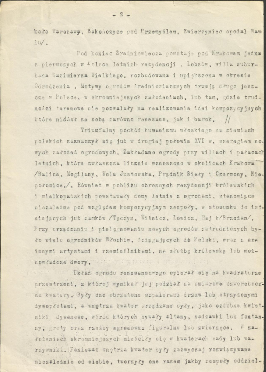 fragmenty (brudnopis) streszczenia referatu pt. "Ogrody staropolskie" wygłoszonego na Komisji Historii Sztuki Towarzystwa Naukowego Warszawskiego , skan 2